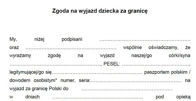 Zgoda na wyjazd dziecka za granicę